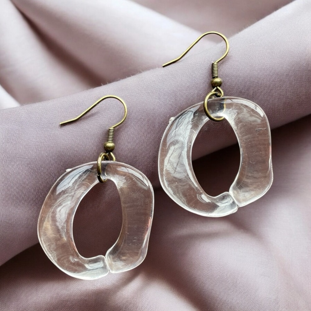 Elegant Clear Hoop Earrings With Bronze Details - Picture 3 of 4